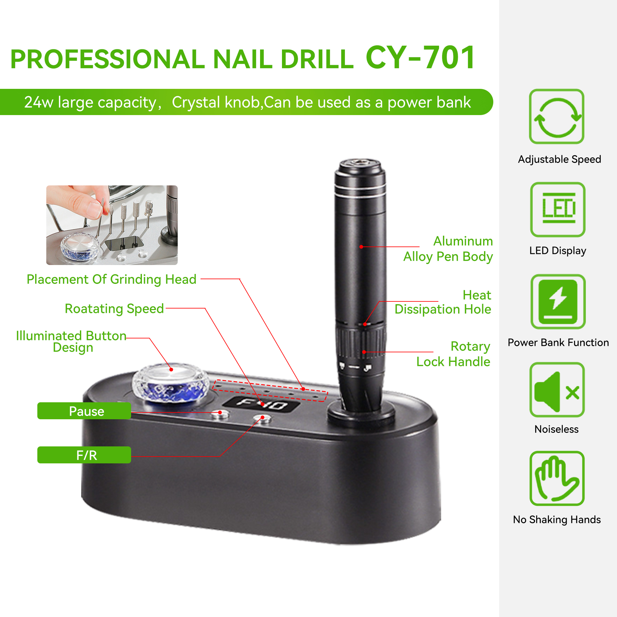2024 New Arrival Cordless Nail Drill Electric File Nail Polisher High Speed Low Noise 40000Rpm Custom Logo Nail Drill Machine