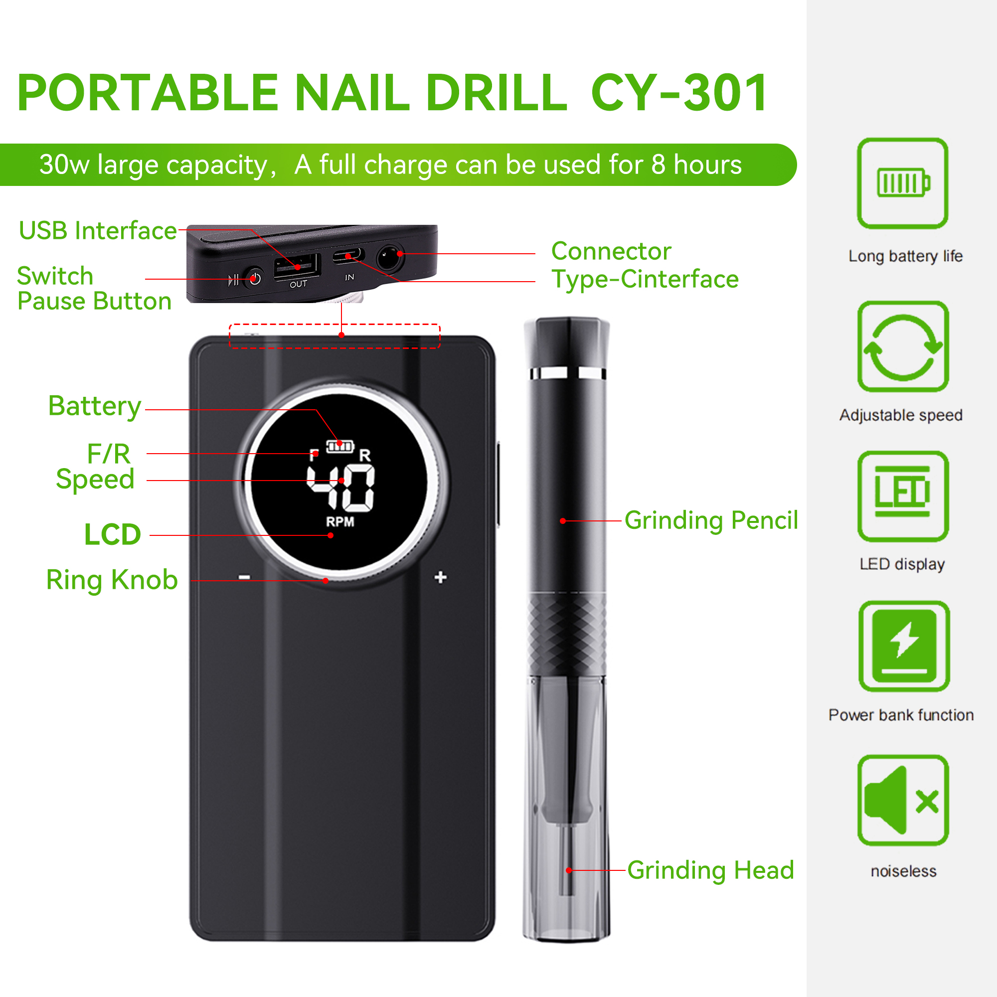 Chiyan Produces and Wholesales Manicure Nail Drills, Powerful Handheld Portable Long-lasting Electric Nail Drills