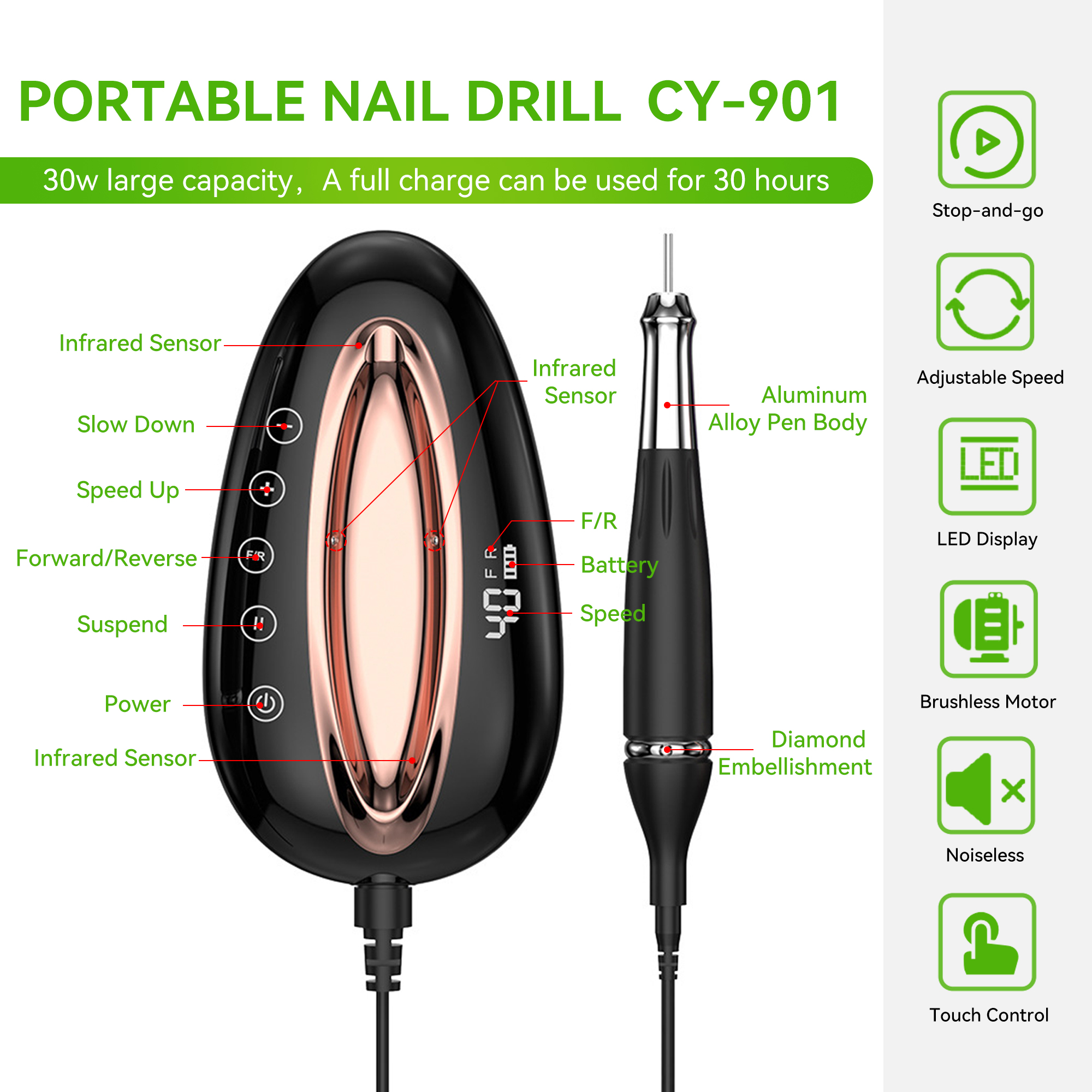 Wholesale Professional Nail Drill Machine Brushless Motor Portable 40000RPM Nail Drill Machine