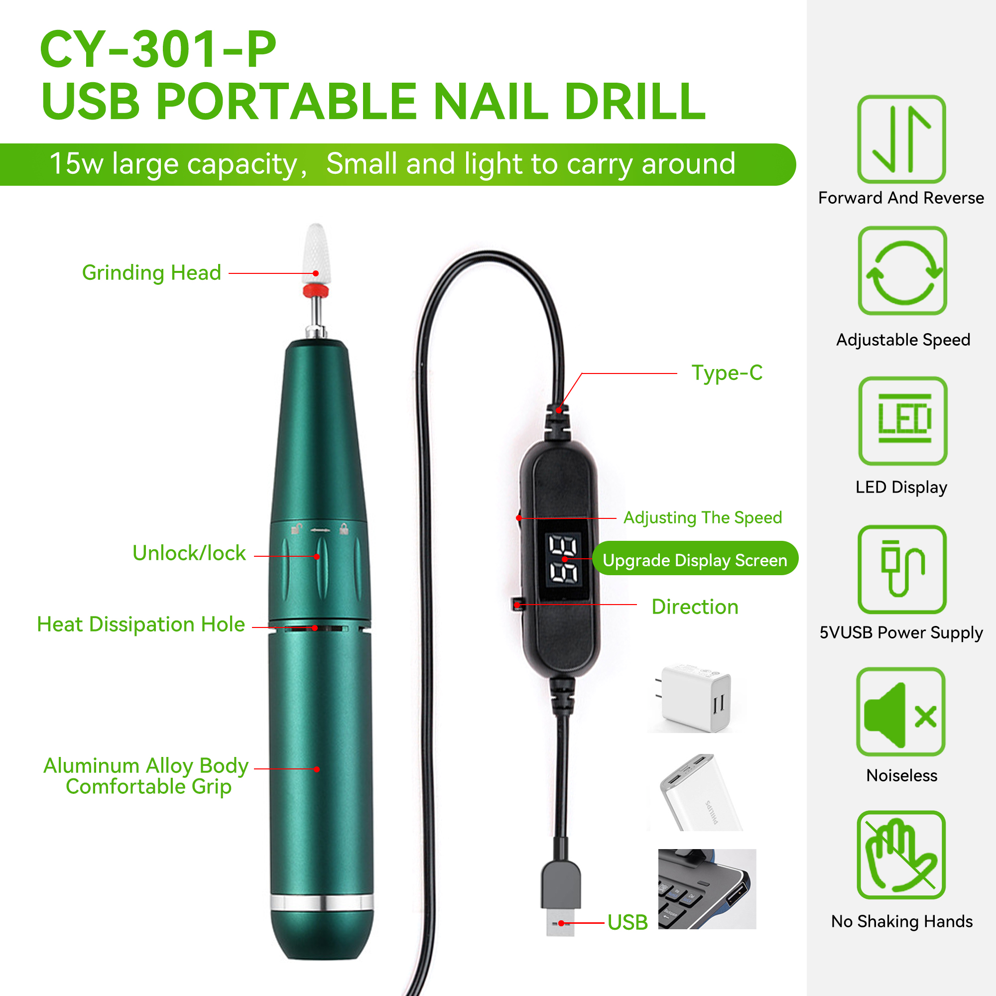 Chiyan Factory Nail Shop Customized Nail Drill Machine Usb Portable Fast Noiseless Nail Grinding Drill Machine