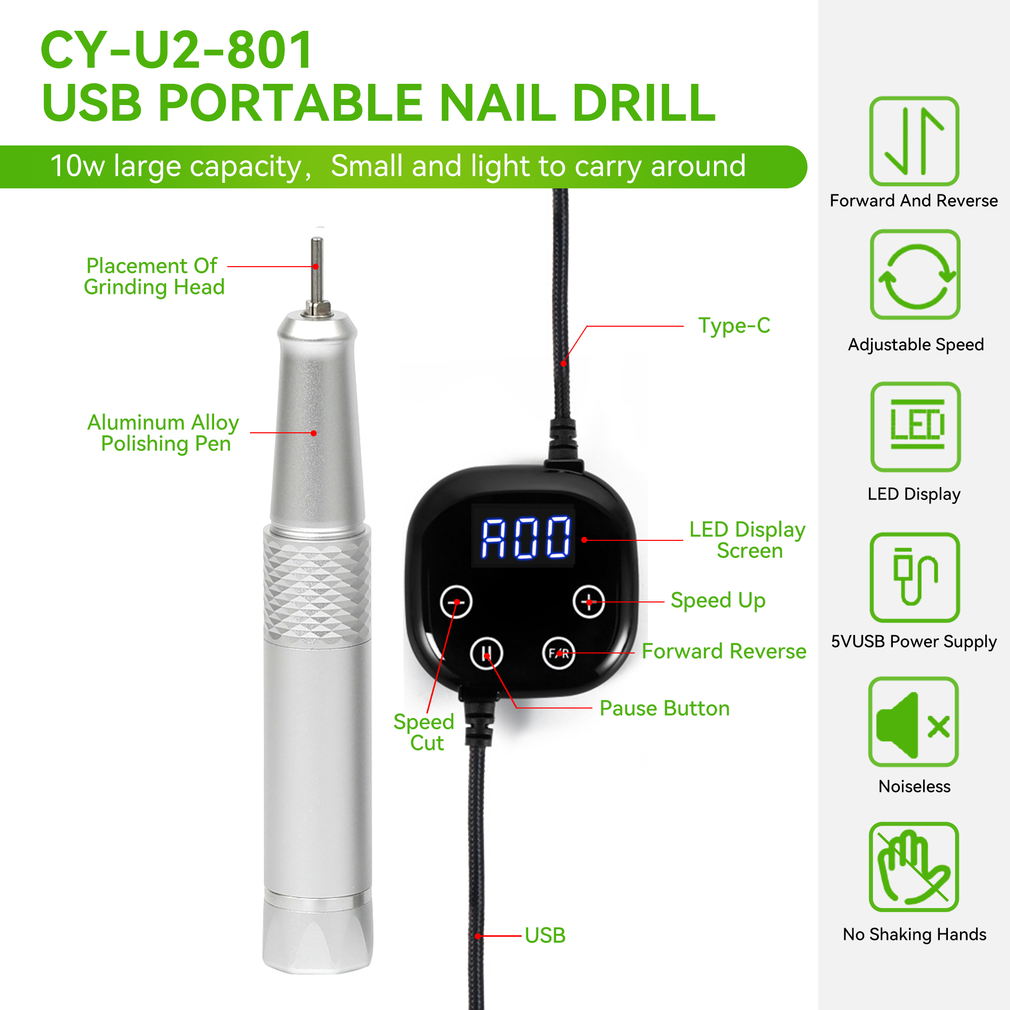 Chiyan Produces and Wholesales Customized Manicure Nail Drill Machine USB Portable Nail Drill Pen Touch Screen