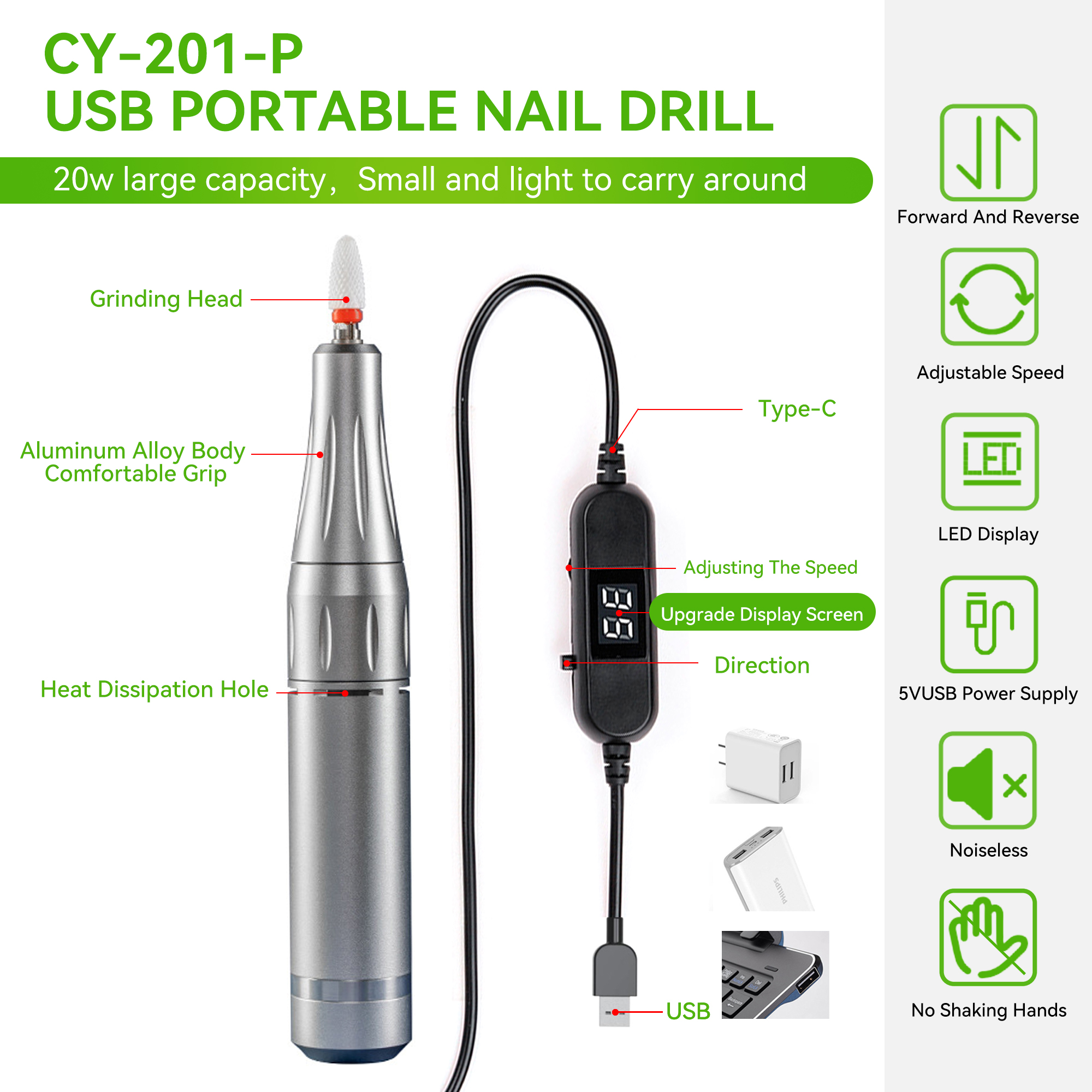 Factory Customized Nail Drill Machine Usb Portable Fast Noiseless Nail Grinding Drill Machine