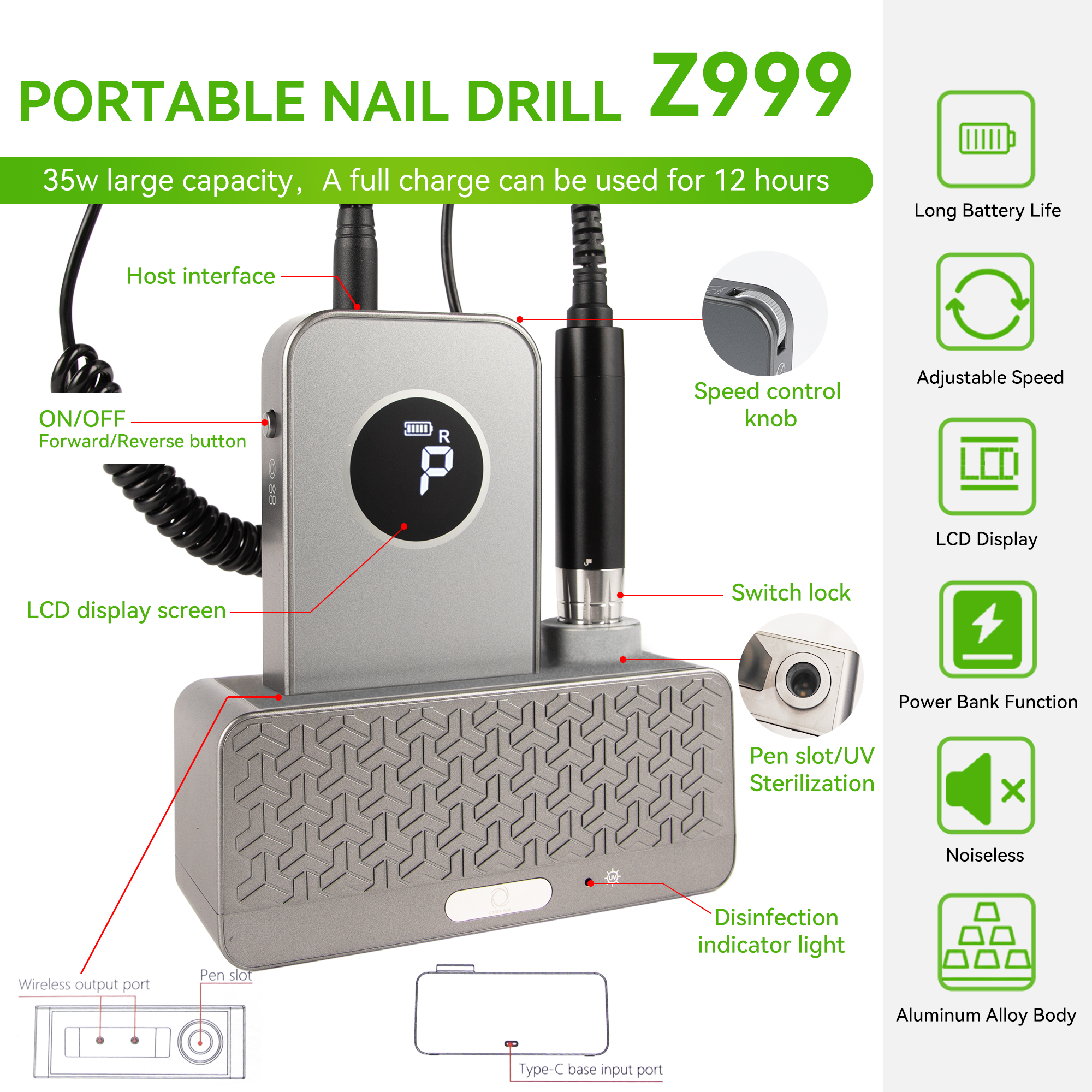 Professional New Nail Drill Machine OEM Logo Wholesale Desktop Silent Nail High Drill Machine