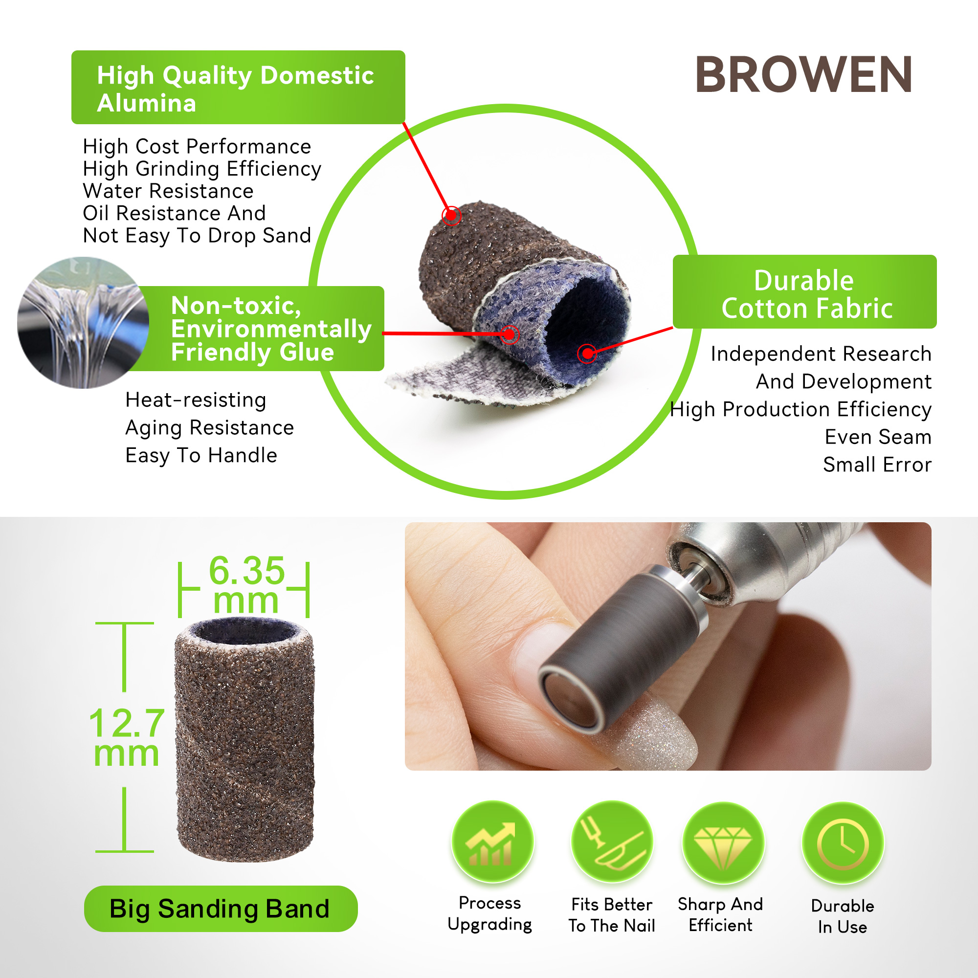 Factory OEM Free Sample High Quality Aluminum Oxide Japan NCA Mini Sanding Bands for Brown Nail Drill Bits