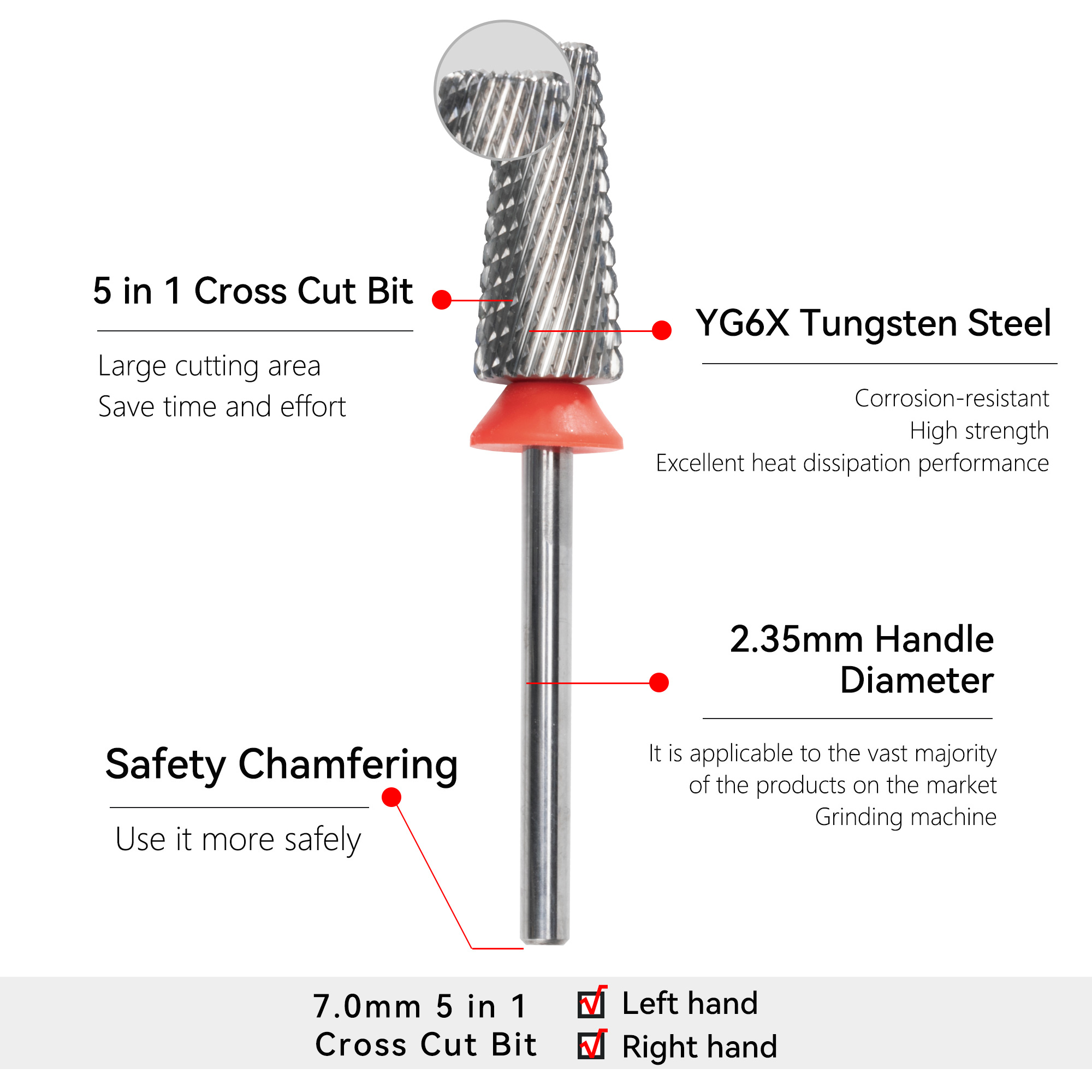 Hot Sale Factory Wholesale Nail Drill Bit 7.0mm 5 in 1 Cross Cut Bit Tungsten Steel OEM logo Drill Bit for Nails Small 4xc